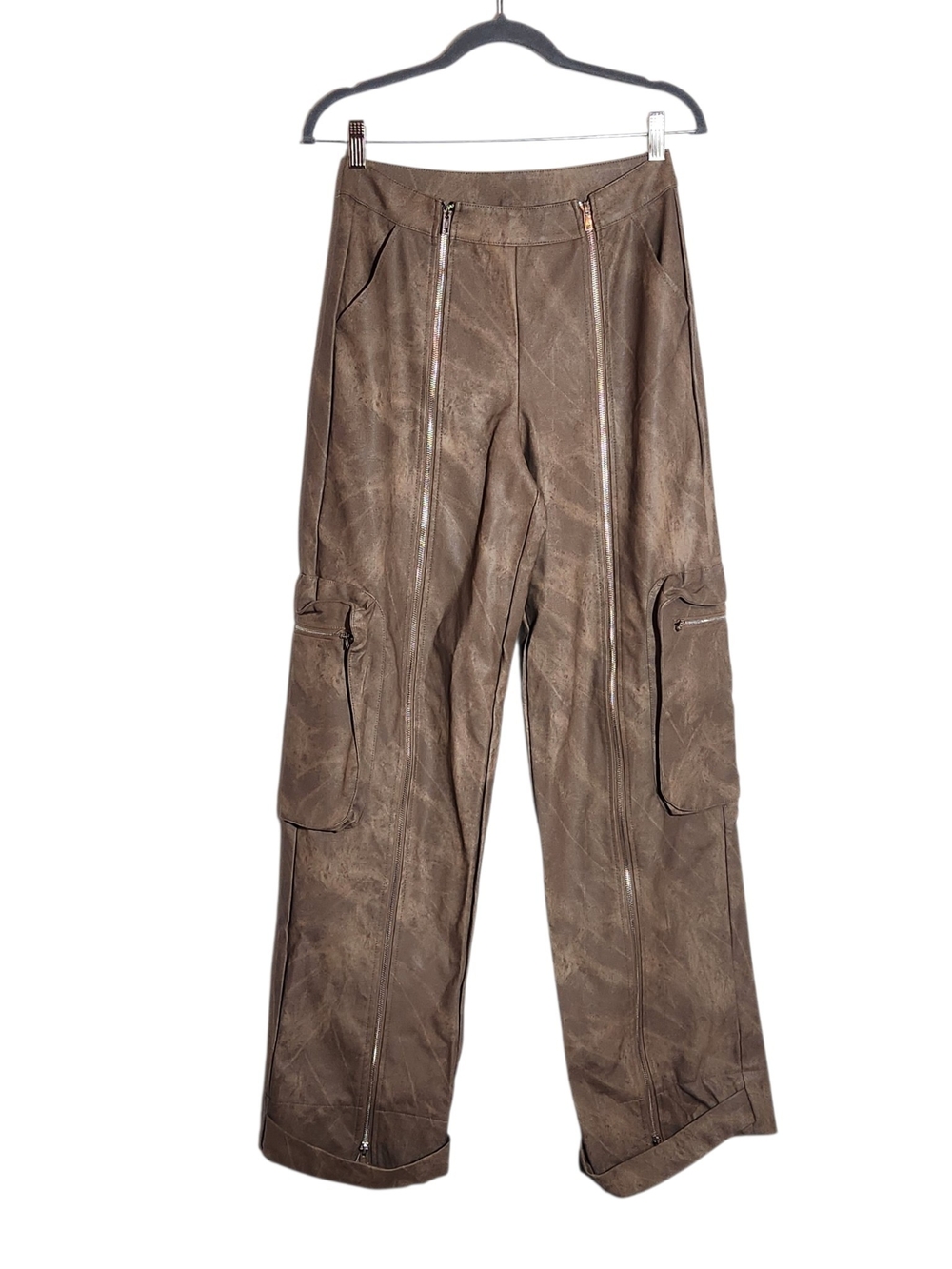 Fashion Nova Brown Washed Faux Leather Cargo Pants NWT Size Small
